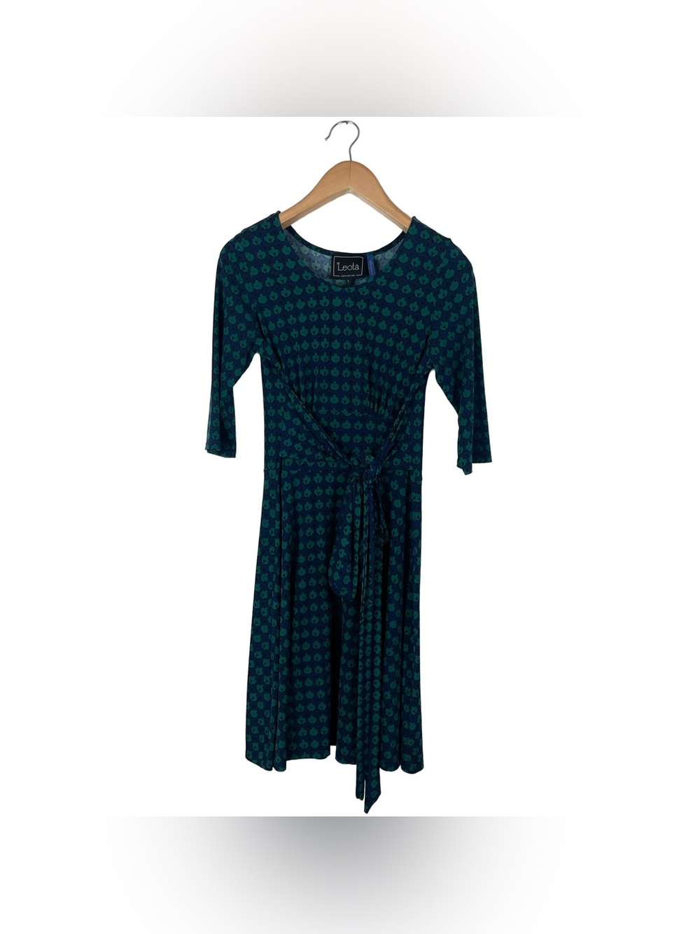 Leota New York Navy & Green Abstract Jersey Faux Wrap Dress Women’s Size Large